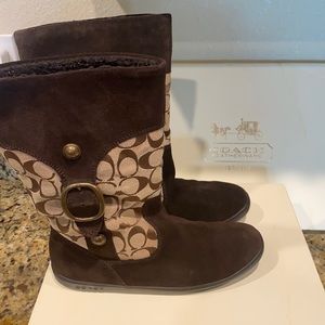 Coach C Suede Mid Calf Shearling Winter Boot sz 9